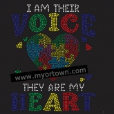 I am their Autism Awareness Voice Heart Iron on Rhinestone Transfer Decal   30pcs