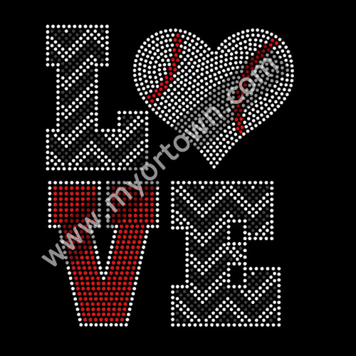 Baseball Love Square Chevron RED Rhinestone Transfer Decal