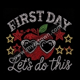 Back To School First Day Apple Star Rhinestone Hotfix Transfer for T-shirt  30pcs