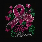 Breast Cancer Awareness Hope Blooms Floral Pink Ribbon Rhinestone Heat Transfer Motif  30pcs